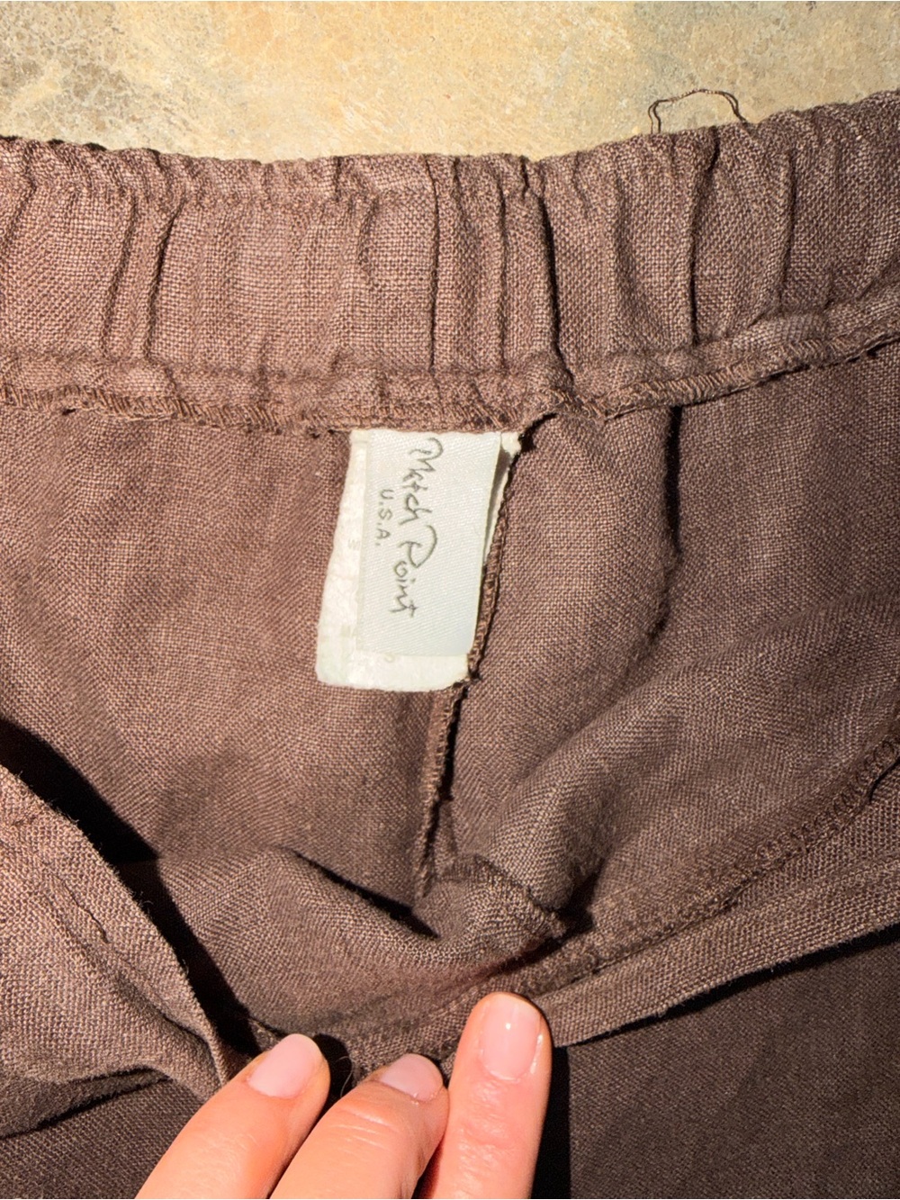 Linen Blend Wide Leg Pants Brown Elastic Waist Coastal Summer Relaxed Fit L - Picture 6 of 12